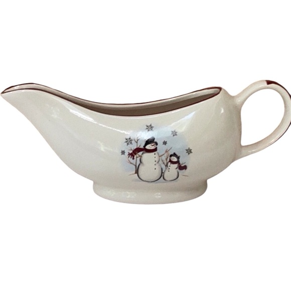 Royal Seasons Stoneware Snowman Family Large Sauce Pitcher Gravy Boat - Picture 1 of 11